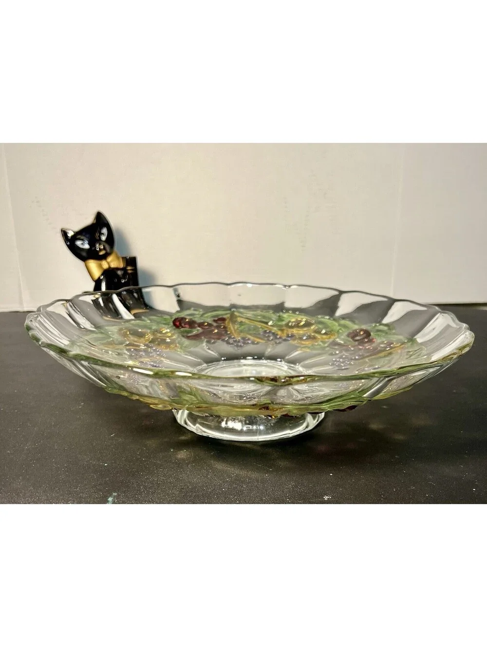 Indiana Glass 1960s Garland #301 Painted Fruit Footed Bowl, 12.5x3”